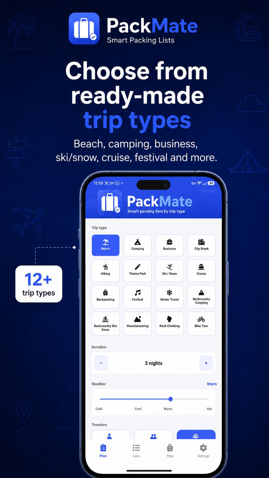 PackMate home-screen widget