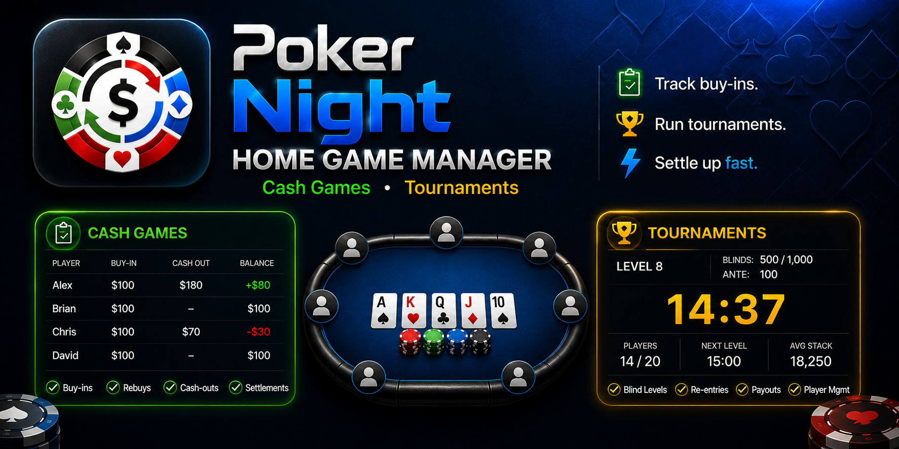 Poker Night — track buy-ins, calculate the pot, settle up in seconds