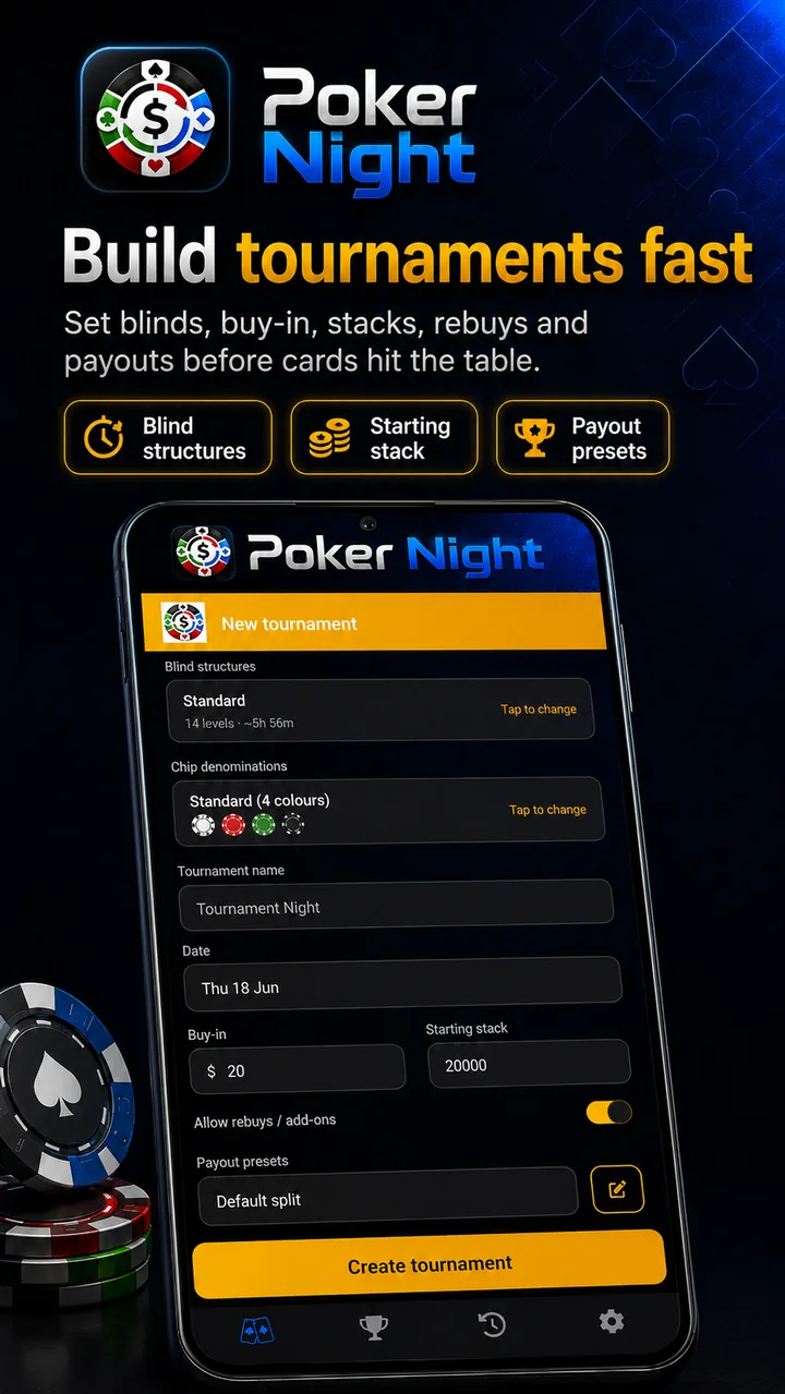 Poker Night tournament setup screen
